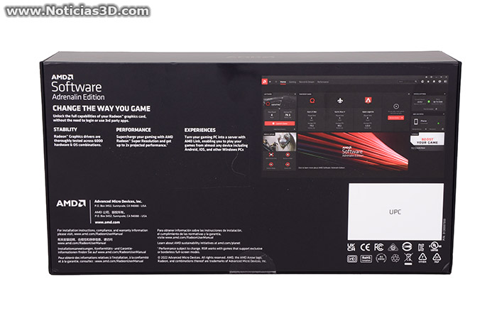 AMD Radeon RX 7900 XTX Foto del embalaje, cara dorsal