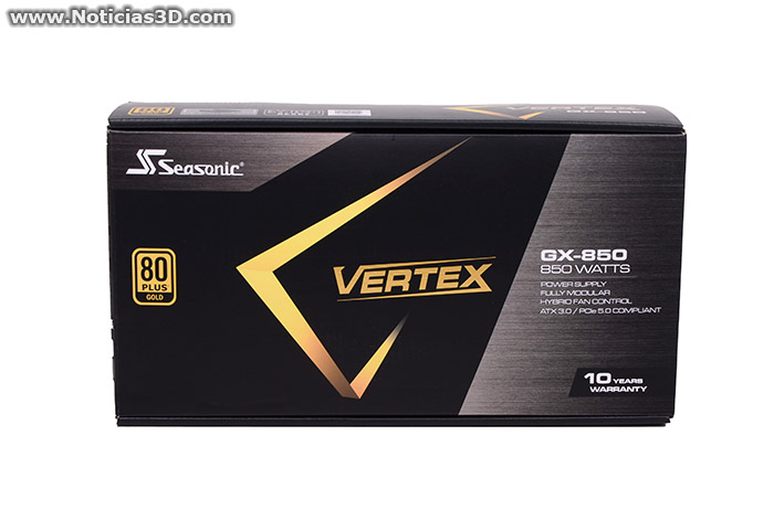 Seasonic Vertex GX 850 Caja de la Seasonic Vertex GX 850 cara superior