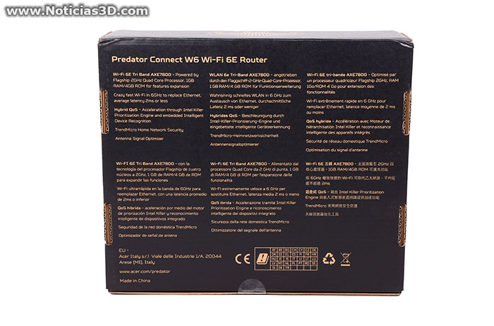 Acer Predator Connect W6 Dorso de la caja del router