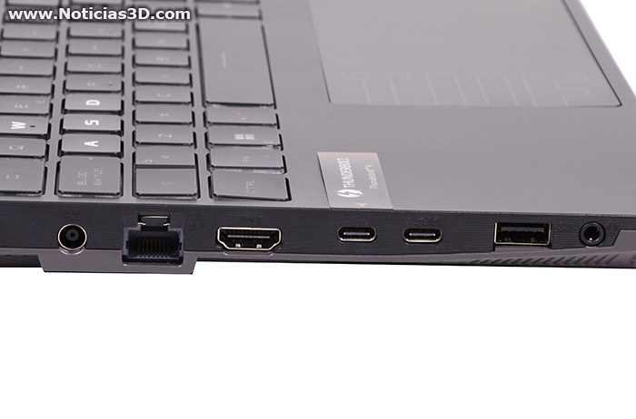 ASUS TUF Gaming F16 FX607J vista detalle conexiones lateral izquierdo Vista detalle conexiones lateral izquierdo