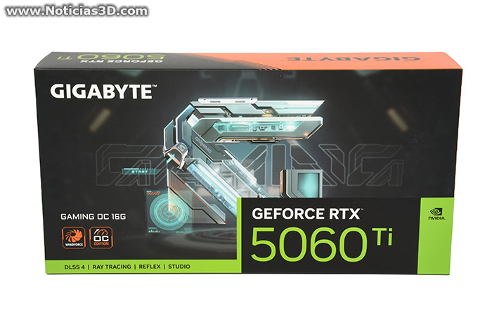 GIGABYTE GeForce RTX 5060 Ti GAMING OC 16G Foto de la caja, cara superior